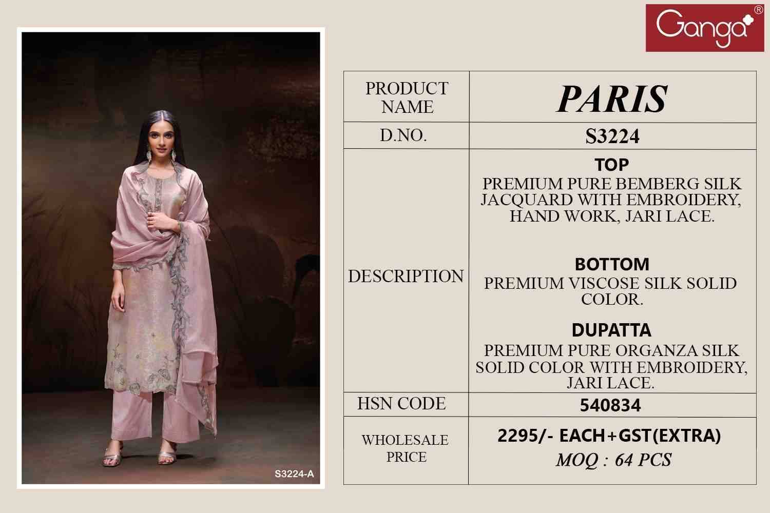 Paris-3224 By Ganga Fashion 3224-A To 3224-B Series Beautiful Festive Suits Colorful Stylish Fancy Casual Wear & Ethnic Wear Pure Bemberg Silk Dresses At Wholesale Price
