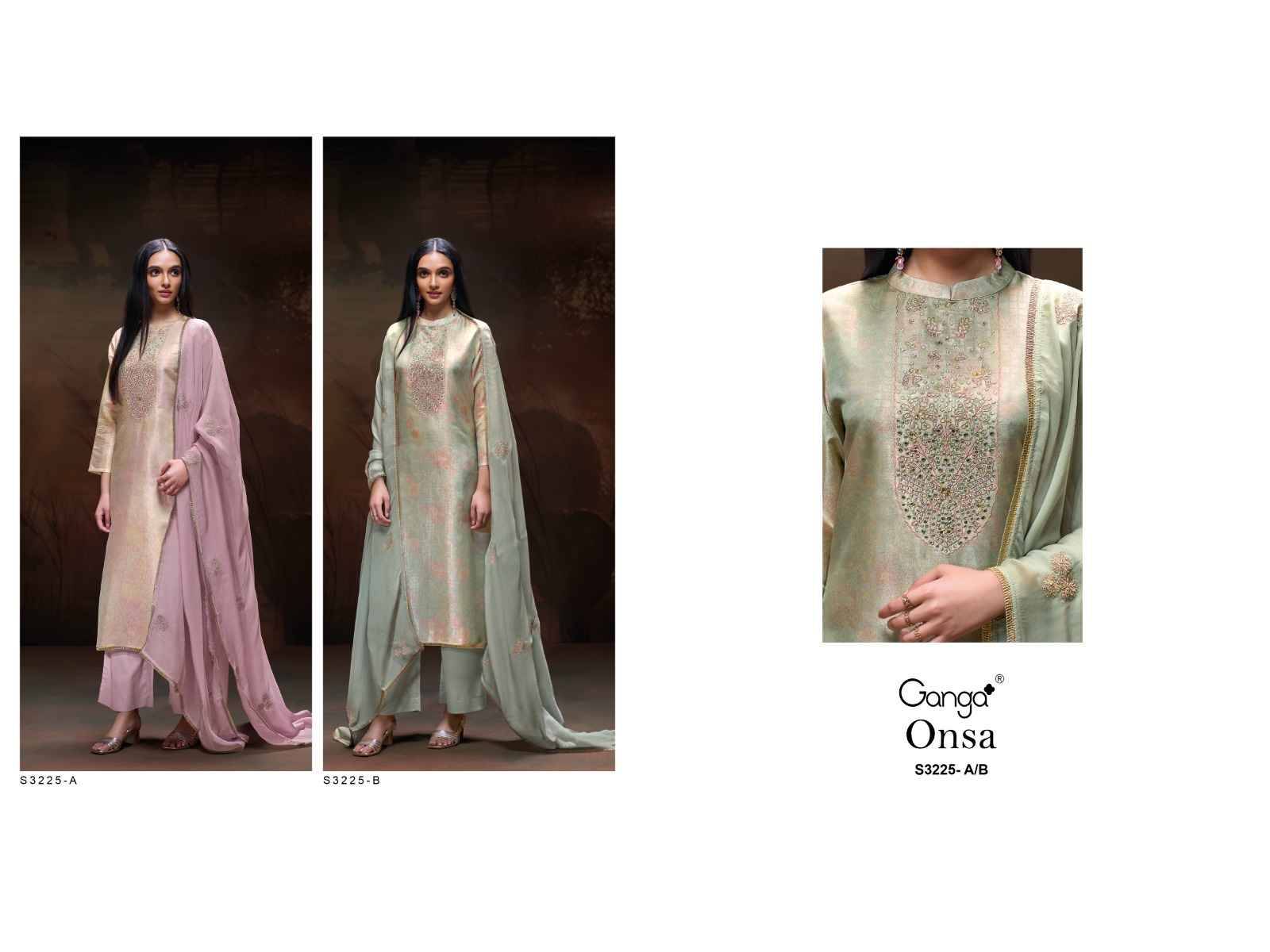 Onsa-3225 By Ganga Fashion 3225-A To 3225-B Series Beautiful Festive Suits Colorful Stylish Fancy Casual Wear & Ethnic Wear Pure Bemberg Silk Dresses At Wholesale Price