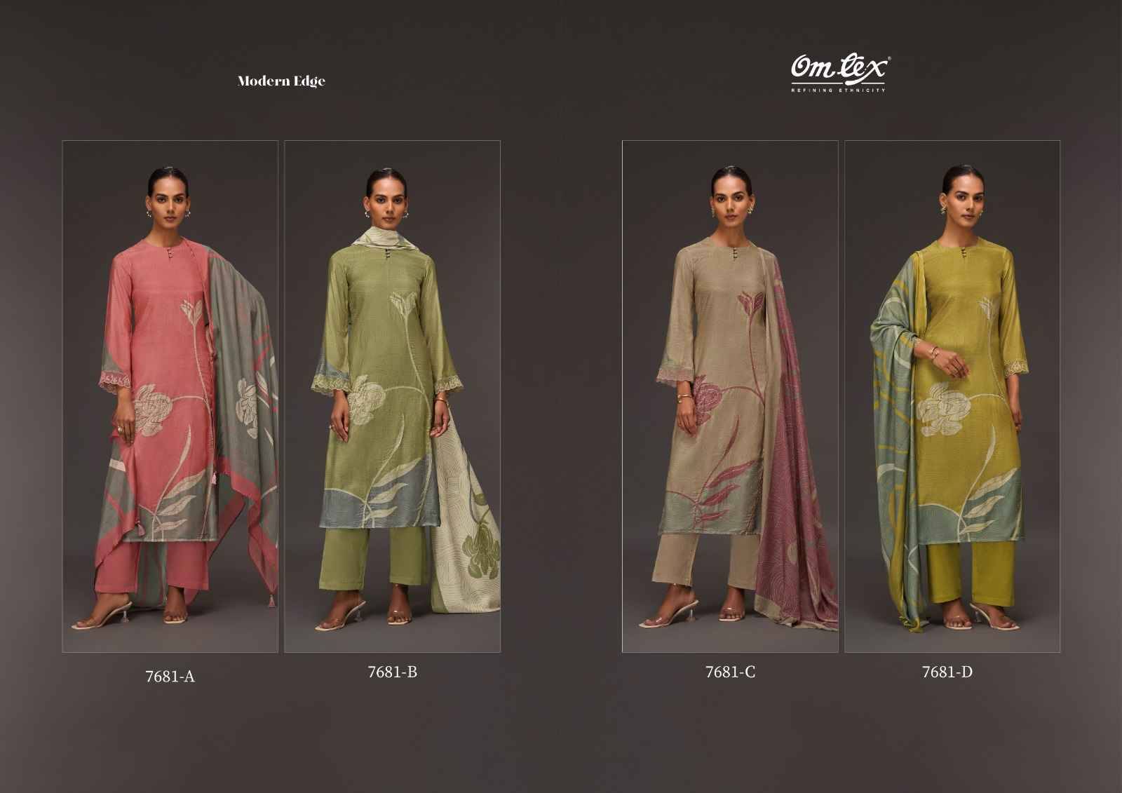 Modern Edge By Om Tex 7681-A To 7681-D Series Beautiful Suits Stylish Fancy Colorful Party Wear & Ethnic Wear Silk Dresses At Wholesale Price
