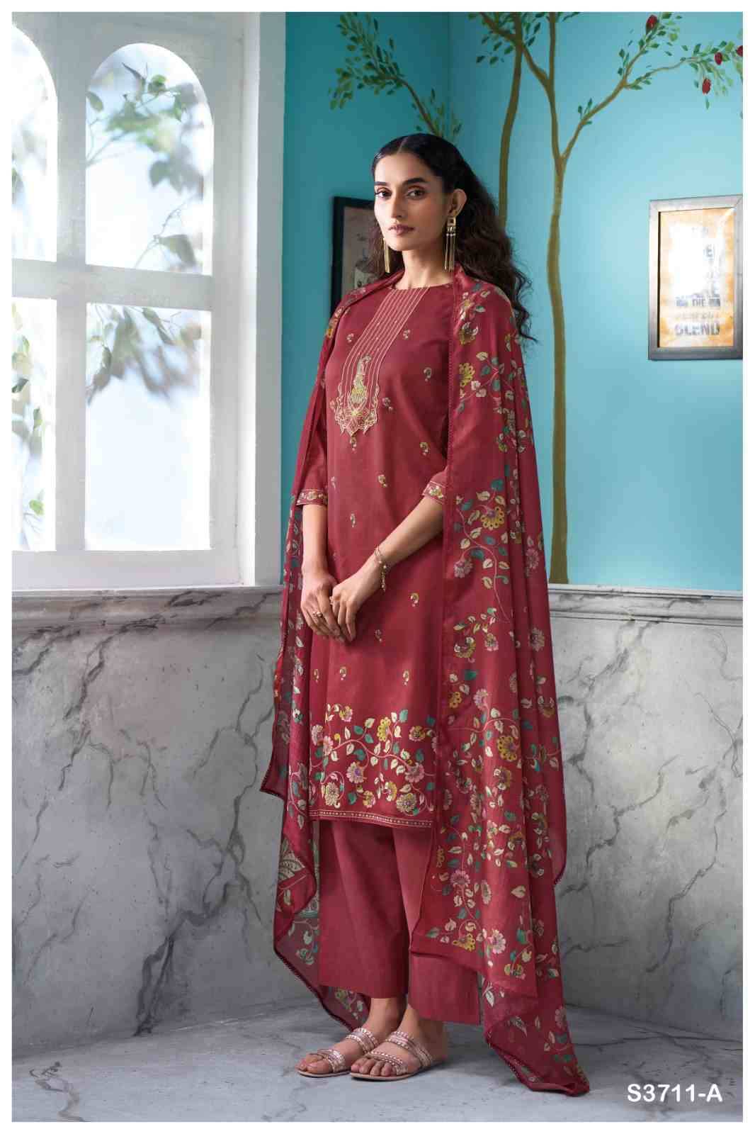 Azura-3711 By Ganga Fashion 3711-A To 3711-D Series Beautiful Festive Suits Colorful Stylish Fancy Casual Wear & Ethnic Wear Pure Cotton Satin Dresses At Wholesale Price