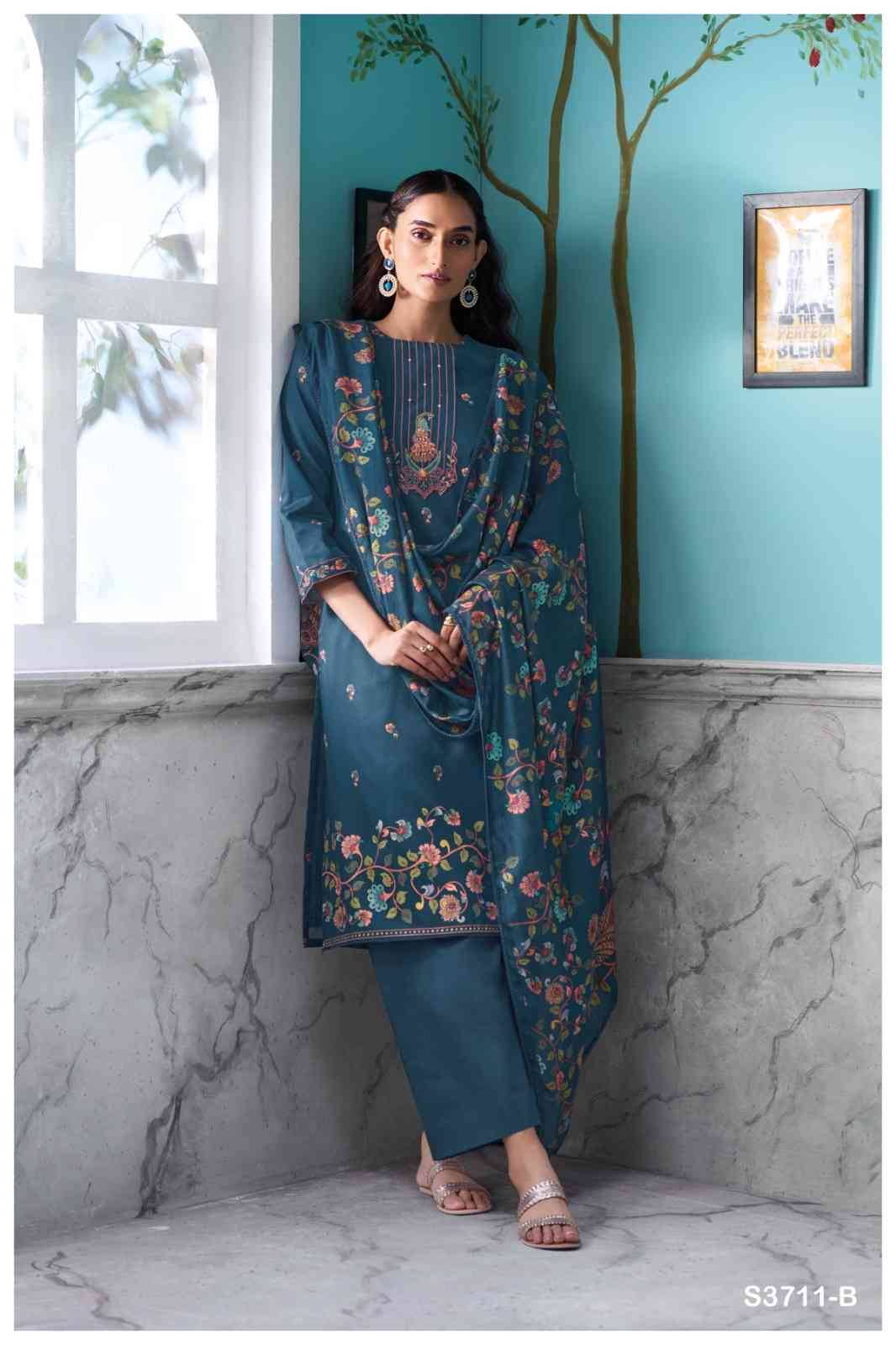 Azura-3711 By Ganga Fashion 3711-A To 3711-D Series Beautiful Festive Suits Colorful Stylish Fancy Casual Wear & Ethnic Wear Pure Cotton Satin Dresses At Wholesale Price