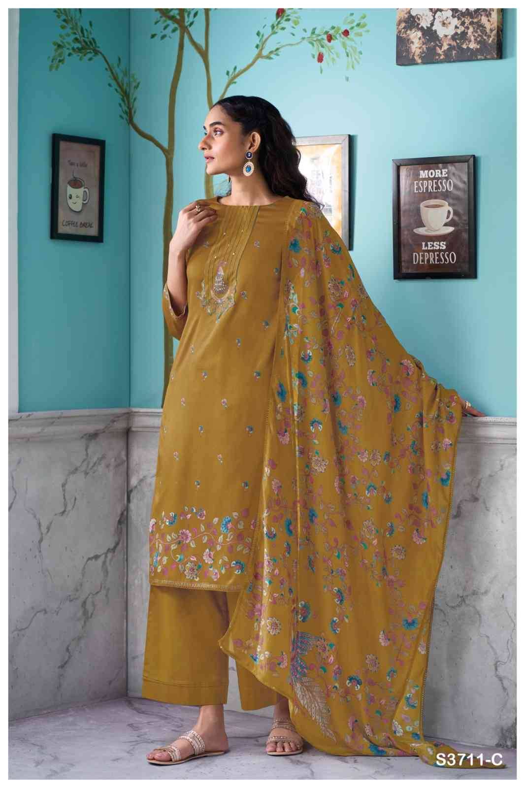 Azura-3711 By Ganga Fashion 3711-A To 3711-D Series Beautiful Festive Suits Colorful Stylish Fancy Casual Wear & Ethnic Wear Pure Cotton Satin Dresses At Wholesale Price