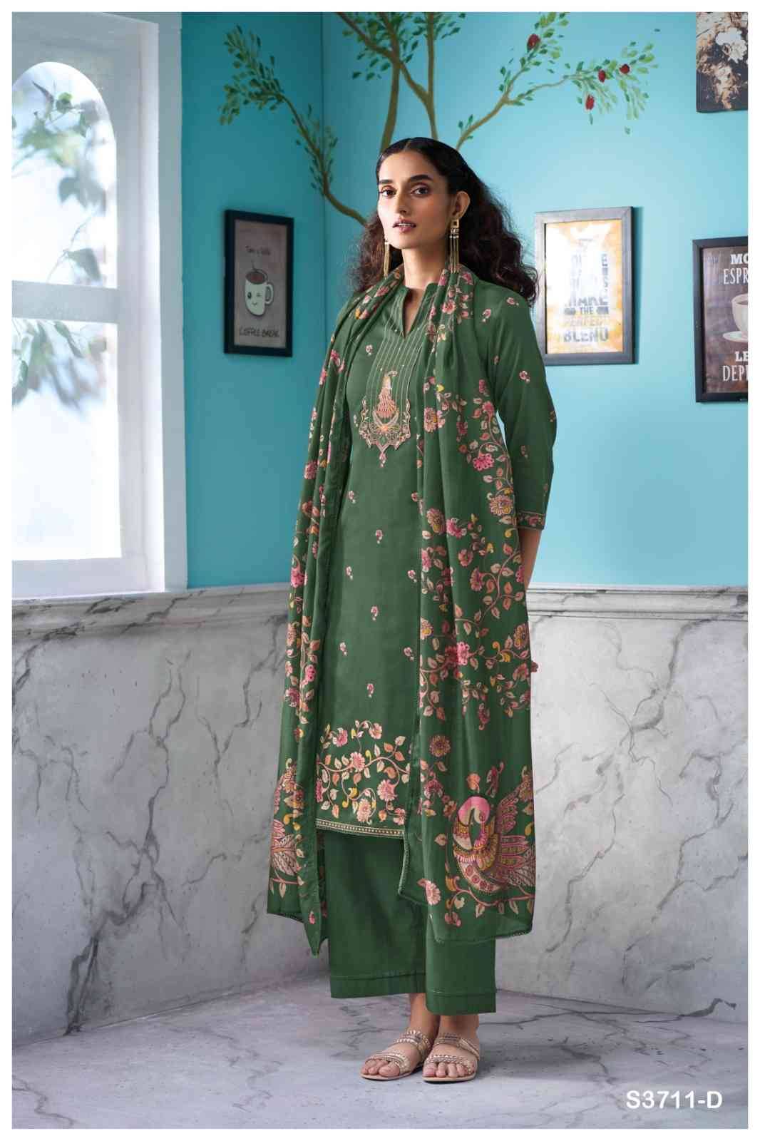 Azura-3711 By Ganga Fashion 3711-A To 3711-D Series Beautiful Festive Suits Colorful Stylish Fancy Casual Wear & Ethnic Wear Pure Cotton Satin Dresses At Wholesale Price