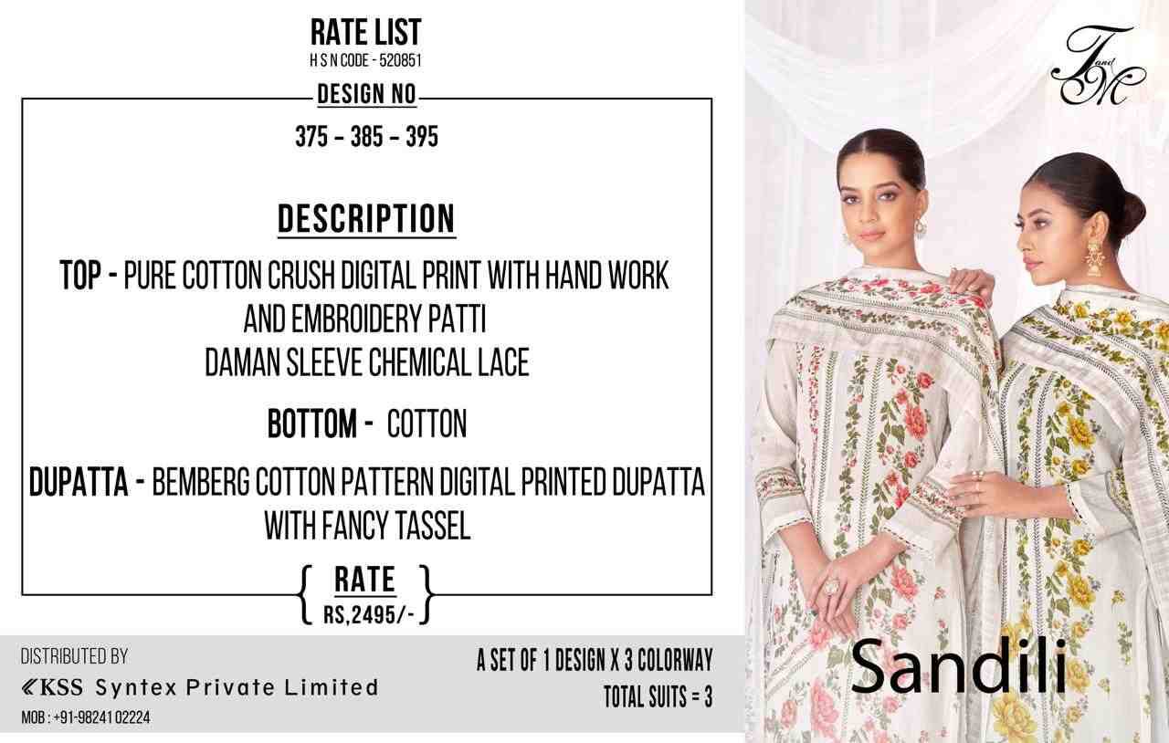 Sandili By T And M Designer Studio Beautiful Festive Suits Colorful Stylish Fancy Casual Wear & Ethnic Wear Pure Cotton Dresses At Wholesale Price