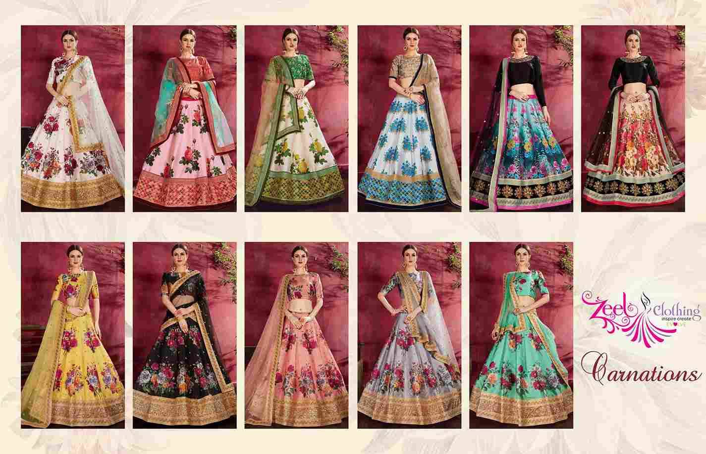 Carnations By Zeel Clothing 7501 To 7511 Series Indian Traditional Beautiful Stylish Designer Banarasi Silk Jacquard Embroidered Party Wear Bangalori Silk Lehengas At Wholesale Price