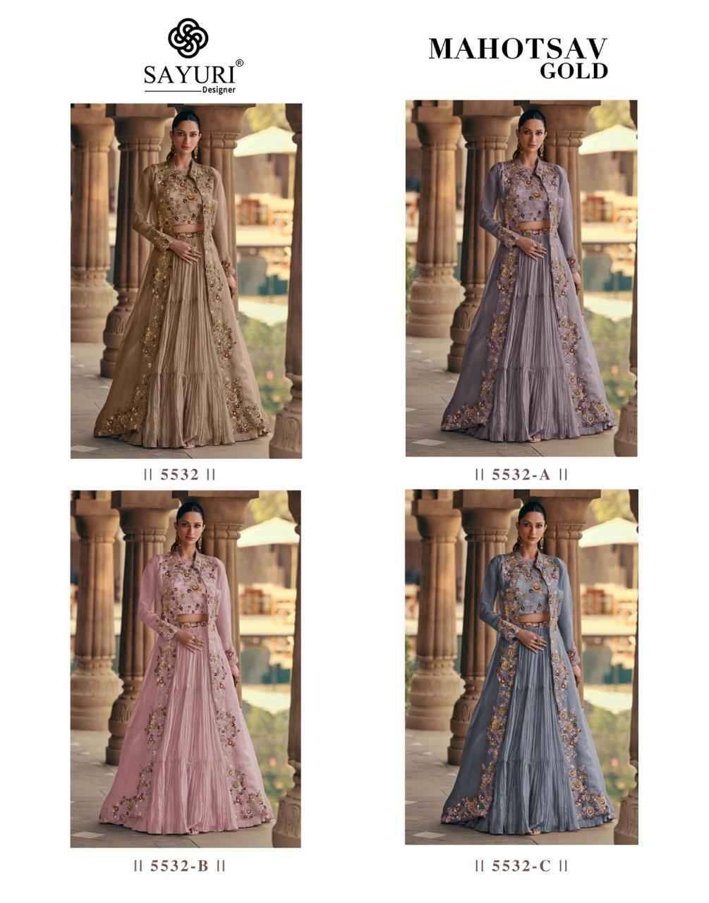 Mahotsav Gold By Sayuri 5532 To 5532-C Series Designer Beautiful Festive Collection Occasional Wear & Party Wear Chinnon Silk/Georgette Lehengas At Wholesale Price