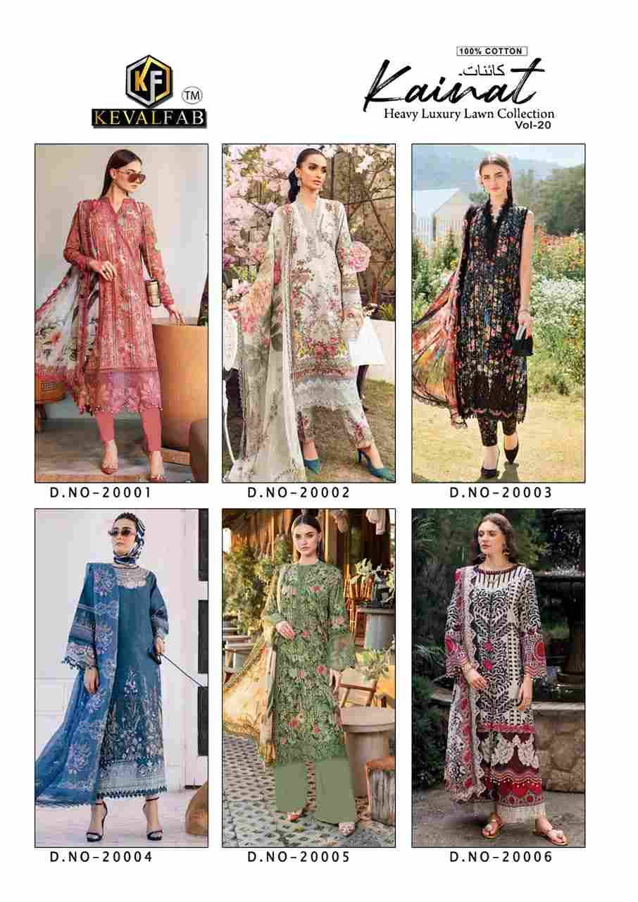 Kainat Vol-20 By Keval Fab 20001 To 20006 Series Beautiful Suits Colorful Stylish Fancy Casual Wear & Ethnic Wear Pure Lawn Cotton Dresses At Wholesale Price
