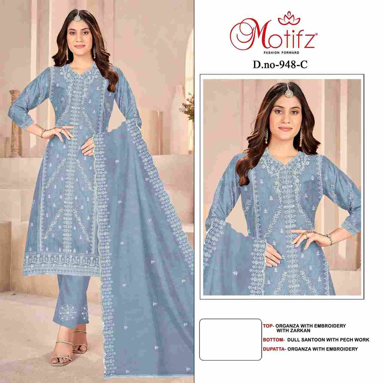 Motifz Hit Design 948 Colours By Motifz 948-A To 948-D Series Beautiful Pakistani Suits Colorful Stylish Fancy Casual Wear & Ethnic Wear Organza Dresses At Wholesale Price