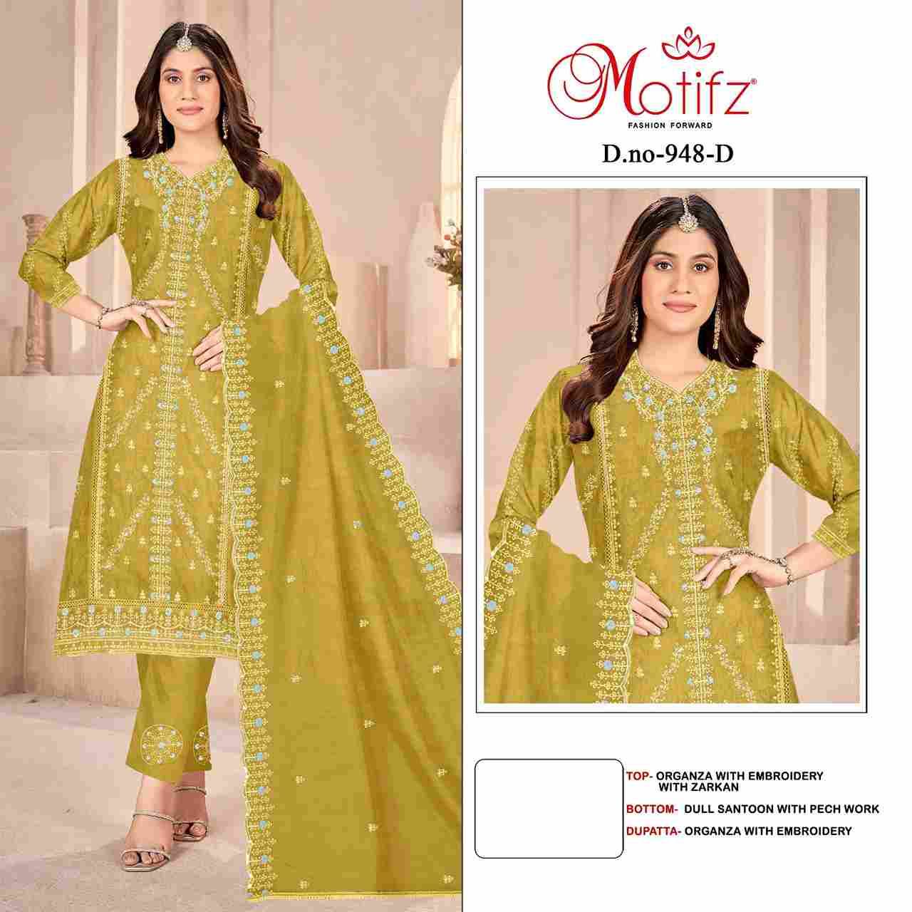 Motifz Hit Design 948 Colours By Motifz 948-A To 948-D Series Beautiful Pakistani Suits Colorful Stylish Fancy Casual Wear & Ethnic Wear Organza Dresses At Wholesale Price
