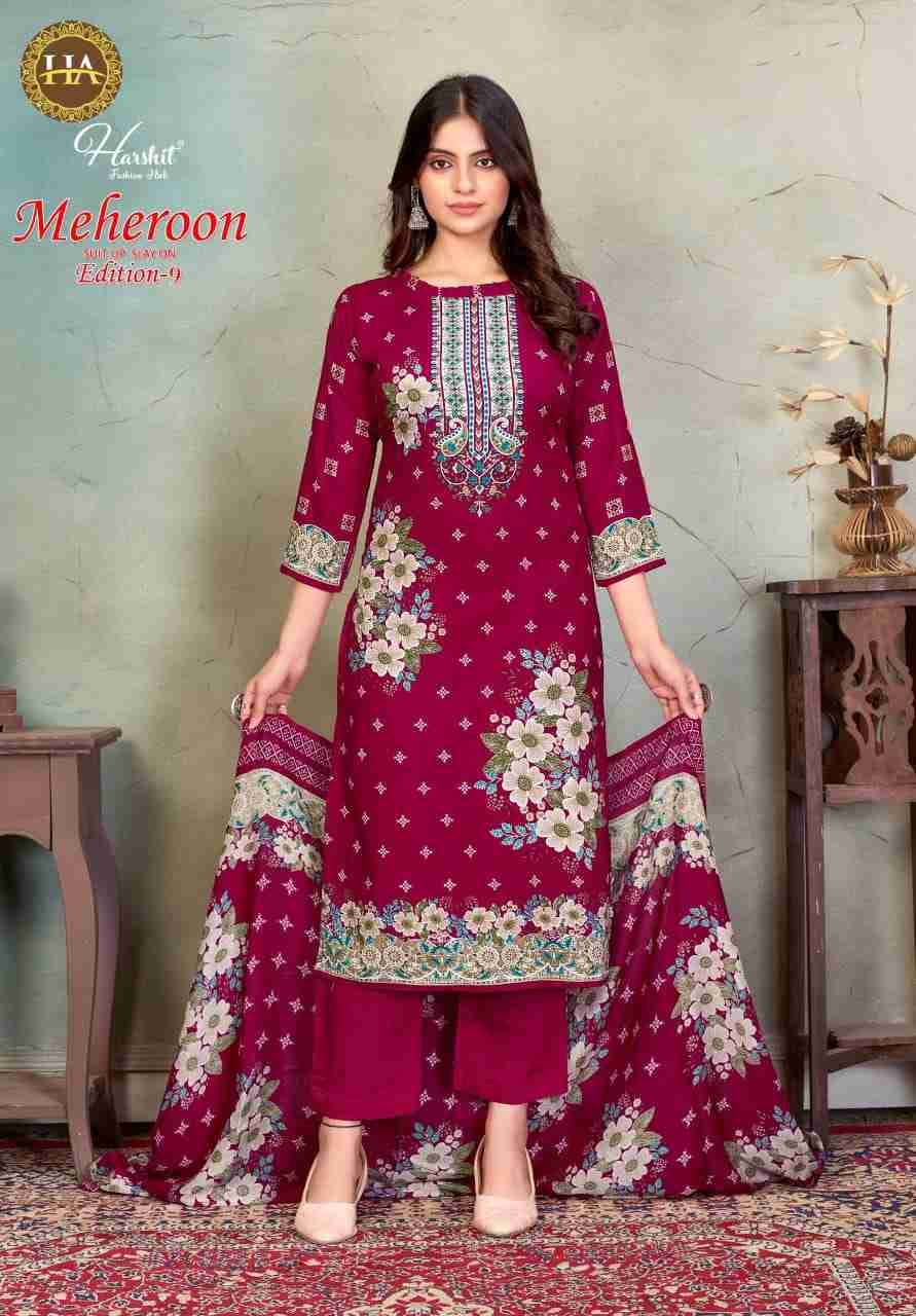 Meheroon Vol-9 By Harshit Fashion Hub 2526-26-01 To 2526-26-06 Series Beautiful Suits Colorful Stylish Fancy Casual Wear & Ethnic Wear Pure Viscose Rayon Print Dresses At Wholesale Price