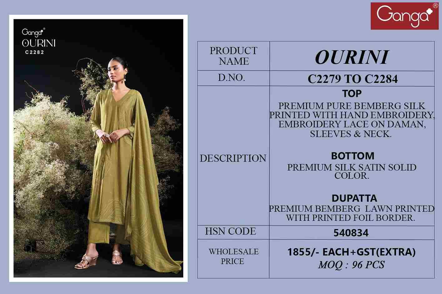 Ourini By Ganga Fashion 2279 To 2284 Series Beautiful Festive Suits Colorful Stylish Fancy Casual Wear & Ethnic Wear Pure Bemberg Silk Dresses At Wholesale Price