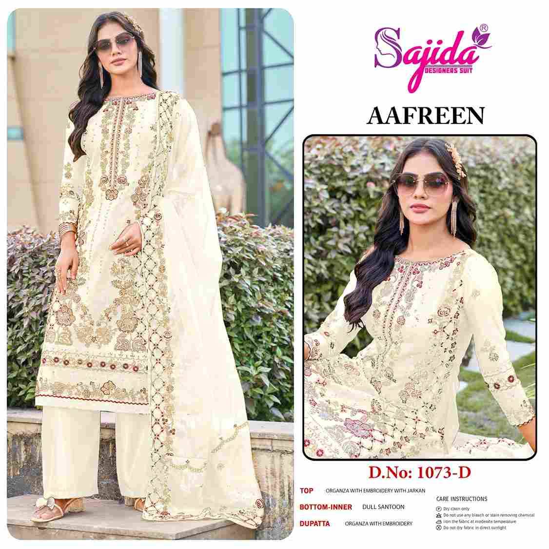 Aafreen By Sajida Designer Suits 1073-A To 1073-D Series Beautiful Pakistani Suits Colorful Stylish Fancy Casual Wear & Ethnic Wear Organza Embroidered Dresses At Wholesale Price