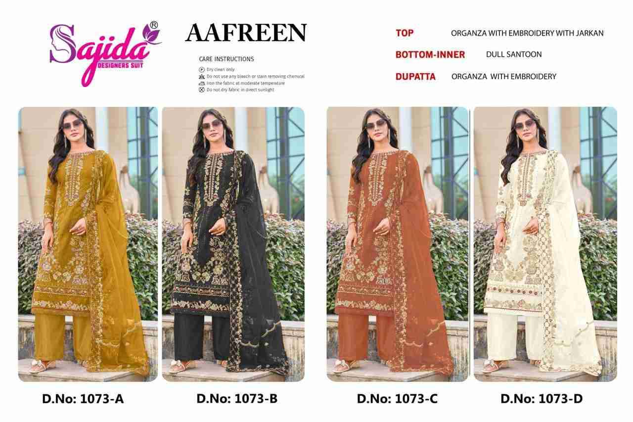 Aafreen By Sajida Designer Suits 1073-A To 1073-D Series Beautiful Pakistani Suits Colorful Stylish Fancy Casual Wear & Ethnic Wear Organza Embroidered Dresses At Wholesale Price