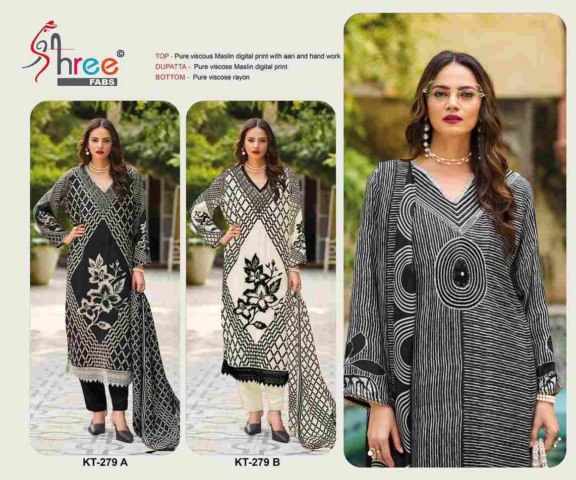 Shree Fabs Hit Design KT-279 Colours By Shree Fabs KT-279-A To KT-279-B Series Designer Pakistani Suits Beautiful Fancy Stylish Colorful Party Wear & Occasional Wear Pure Viscose Muslin Embroidery Dresses At Wholesale Price