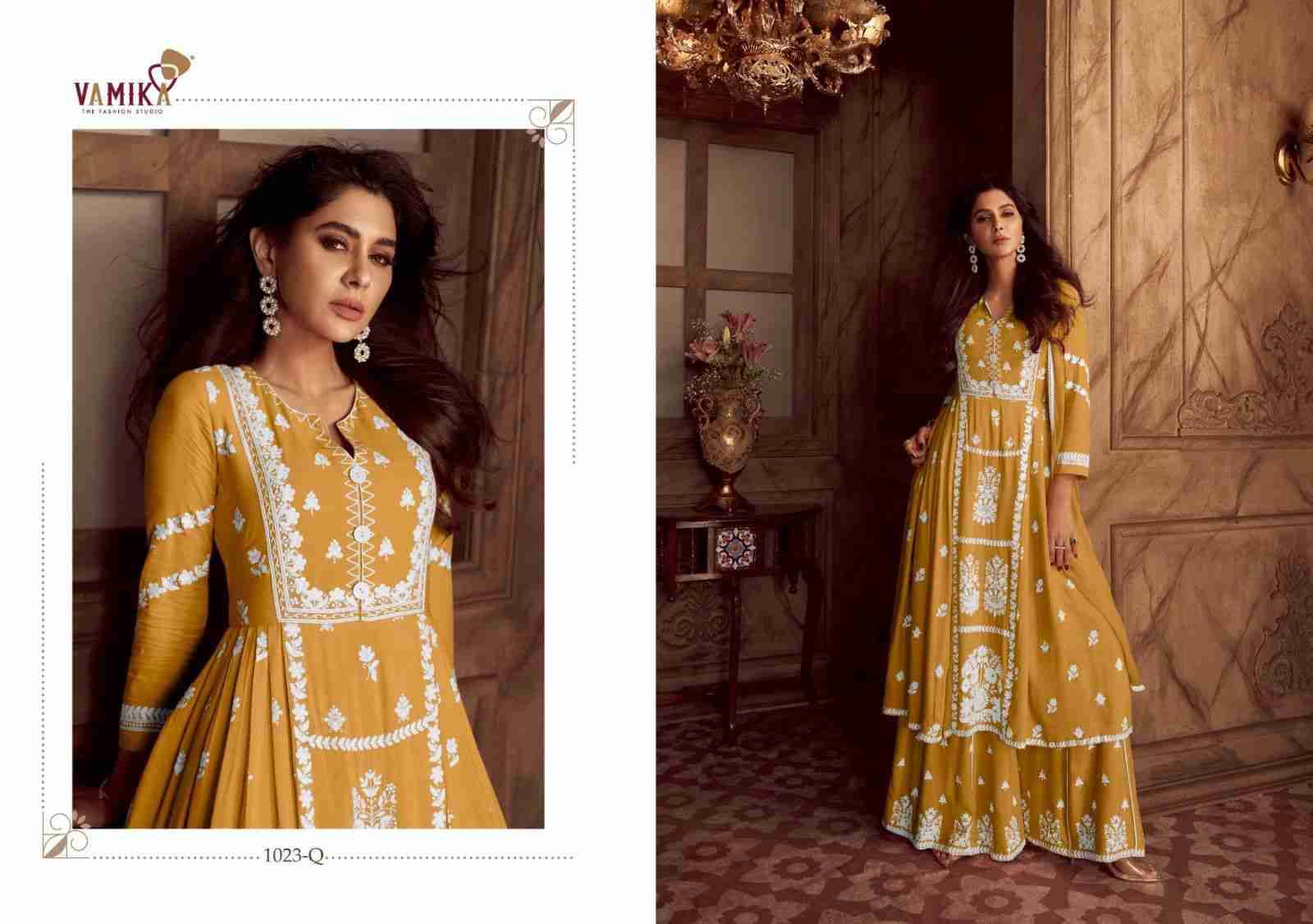 Lakhnavi Vol-4 Dark List By Vamika 1023-P To 1023-T Series Beautiful Stylish Sharara Suits Fancy Colorful Casual Wear & Ethnic Wear & Ready To Wear Pure Rayon Printed Dresses At Wholesale Price