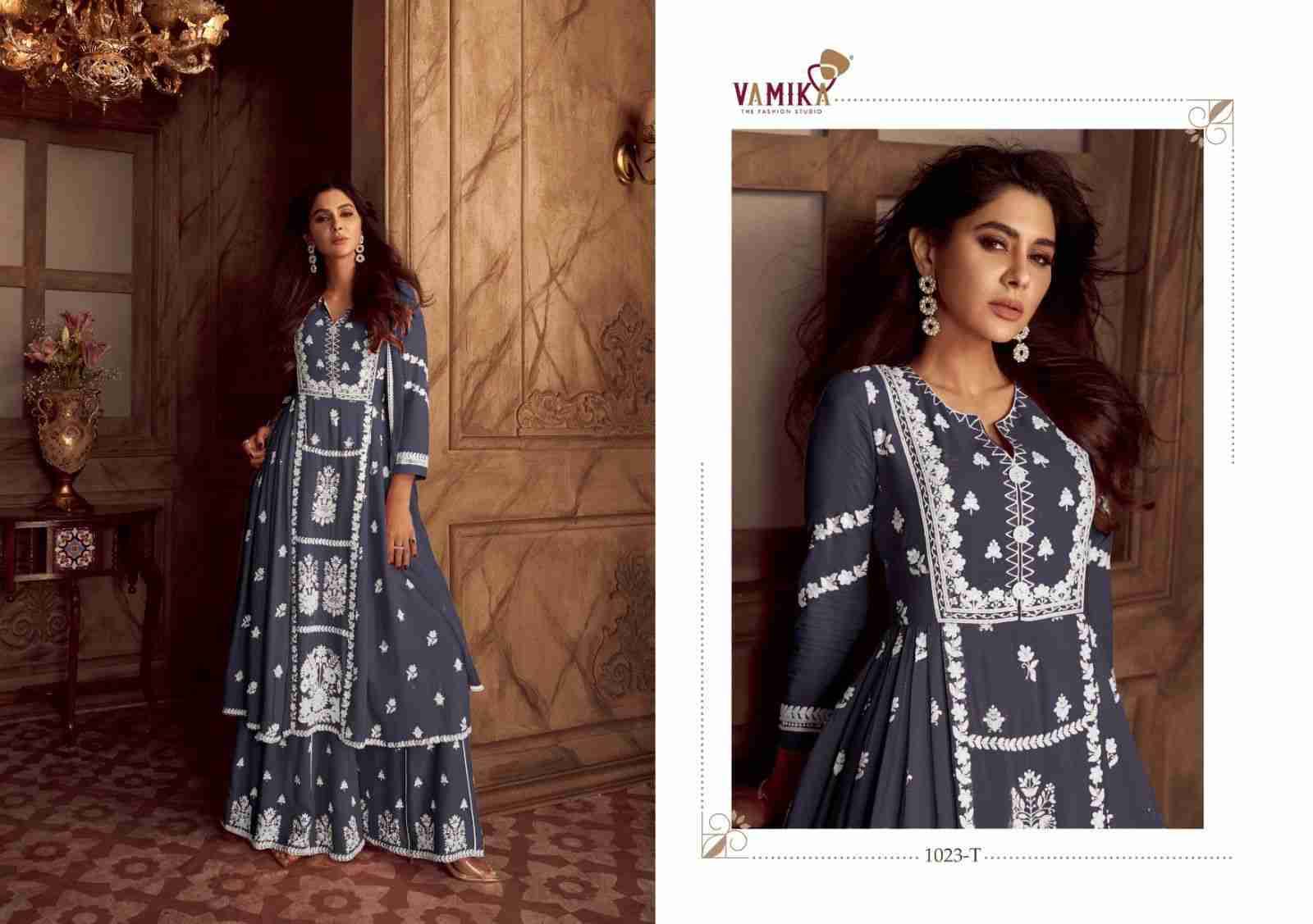 Lakhnavi Vol-4 Dark List By Vamika 1023-P To 1023-T Series Beautiful Stylish Sharara Suits Fancy Colorful Casual Wear & Ethnic Wear & Ready To Wear Pure Rayon Printed Dresses At Wholesale Price