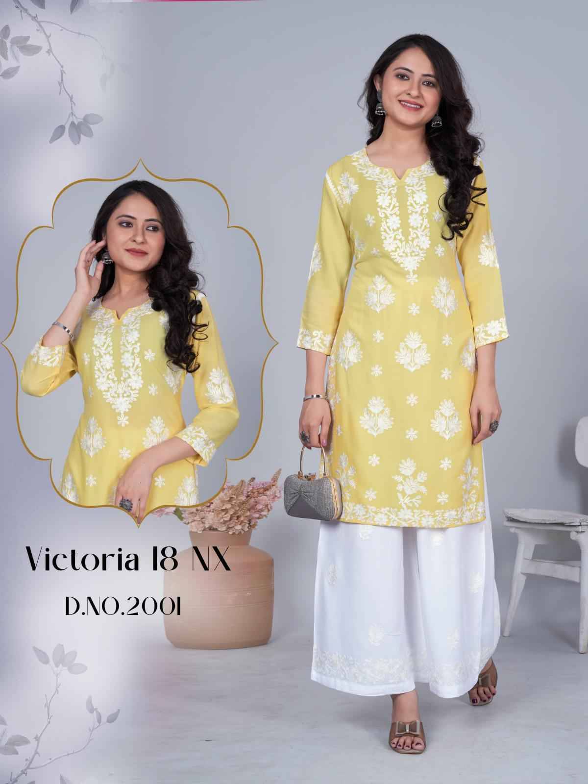 Victoria Vol-18 Nx By Blue Hills 2001 To 2004 Series Designer Stylish Fancy Colorful Beautiful Party Wear & Ethnic Wear Collection Rayon Kurtis With Bottom At Wholesale Price