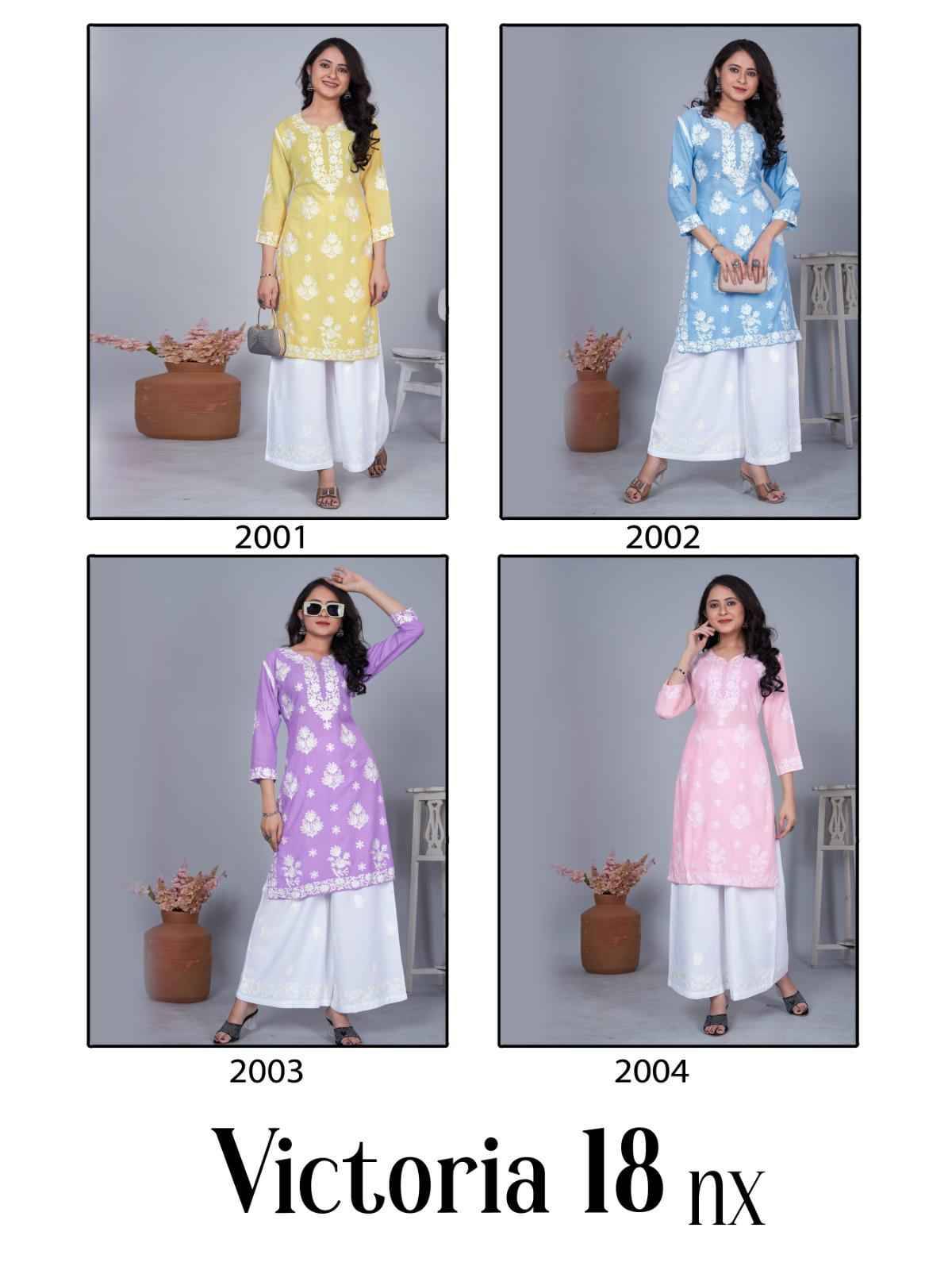 Victoria Vol-18 Nx By Blue Hills 2001 To 2004 Series Designer Stylish Fancy Colorful Beautiful Party Wear & Ethnic Wear Collection Rayon Kurtis With Bottom At Wholesale Price