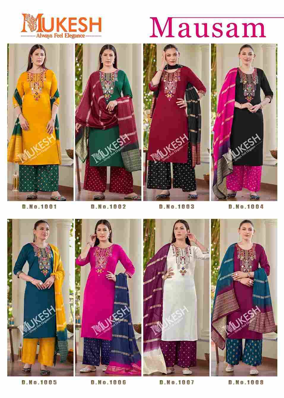 Mausam By Mukesh 1001 To 1008 Series Beautiful Stylish Festive Suits Fancy Colorful Casual Wear & Ethnic Wear & Ready To Wear Rayon Dresses At Wholesale Price