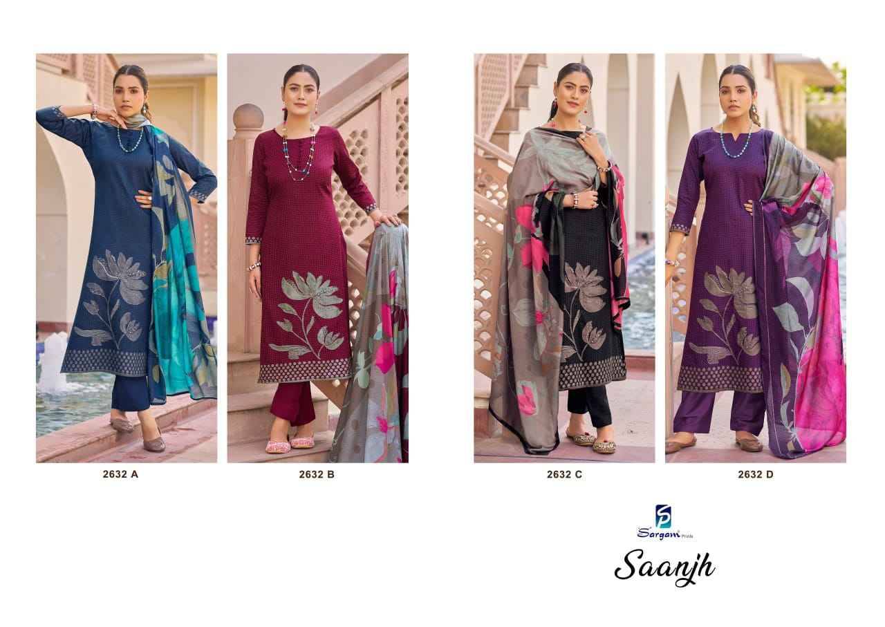 Saanjh By Sargam Prints 2632-A To 2632-D Series Beautiful Festive Suits Stylish Fancy Colorful Casual Wear & Ethnic Wear Pure Jam Print Dresses At Wholesale Price