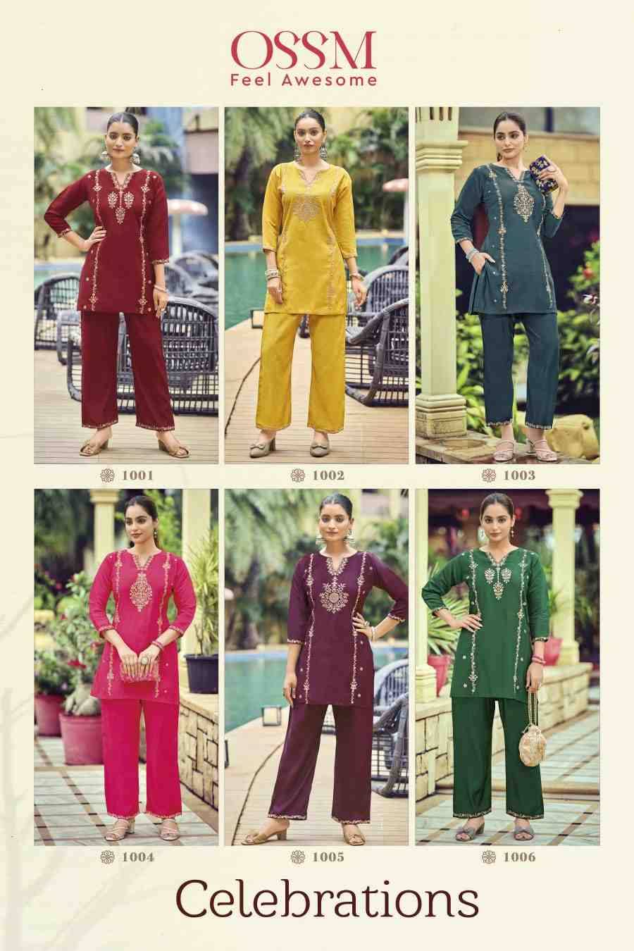 Celebrations By Ossm 1001 To 1006 Series Designer Stylish Fancy Colorful Beautiful Party Wear & Ethnic Wear Collection Viscose Silk Co-Ord At Wholesale Price