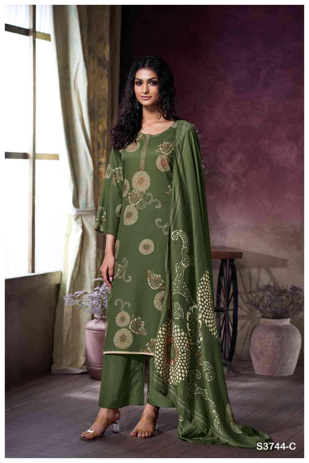 Uriah-3744 By Ganga Fashion 3744-A To 3744-D Series Beautiful Festive Suits Colorful Stylish Fancy Casual Wear & Ethnic Wear Pure Cotton Satin Dresses At Wholesale Price