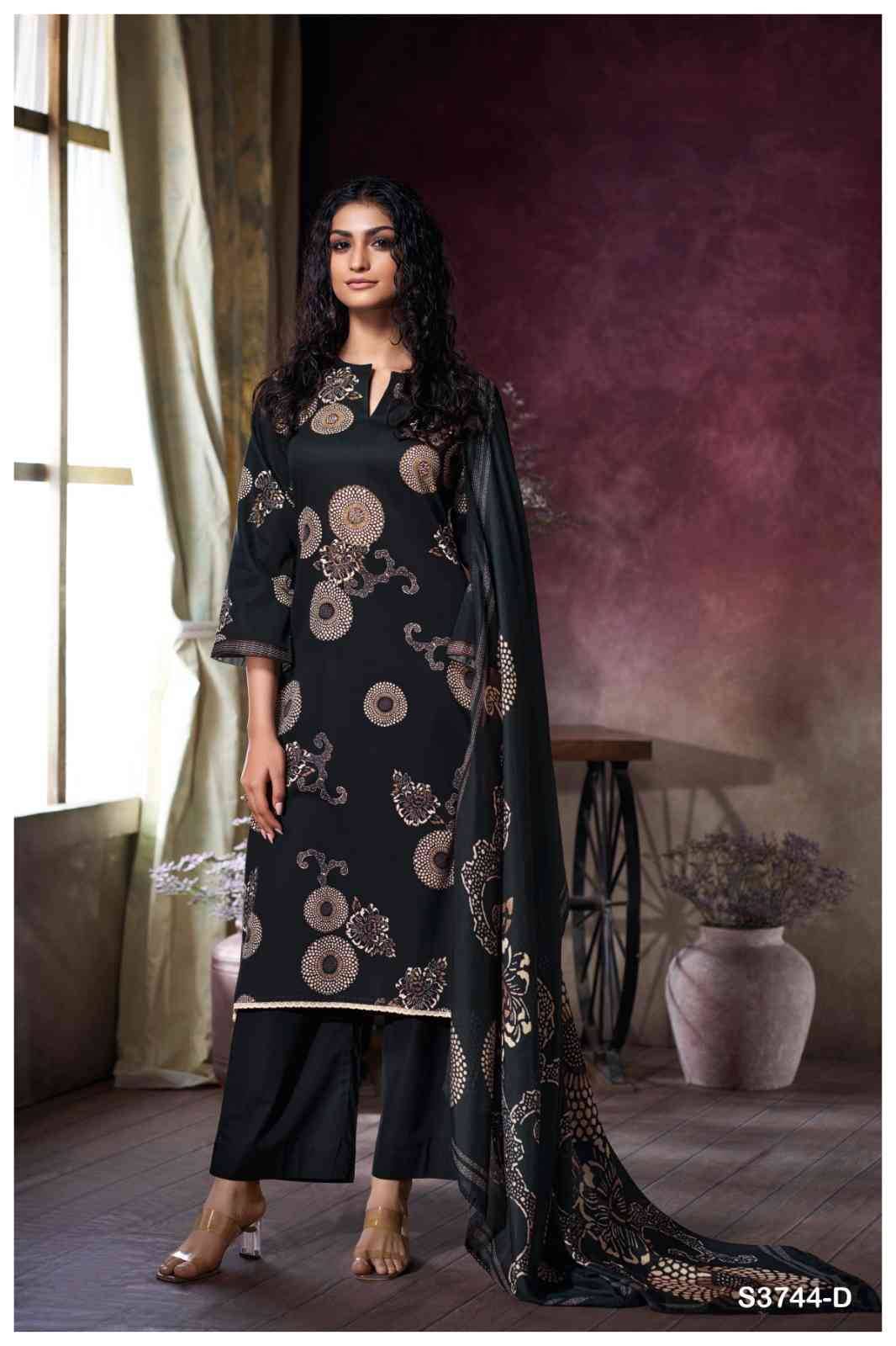 Uriah-3744 By Ganga Fashion 3744-A To 3744-D Series Beautiful Festive Suits Colorful Stylish Fancy Casual Wear & Ethnic Wear Pure Cotton Satin Dresses At Wholesale Price