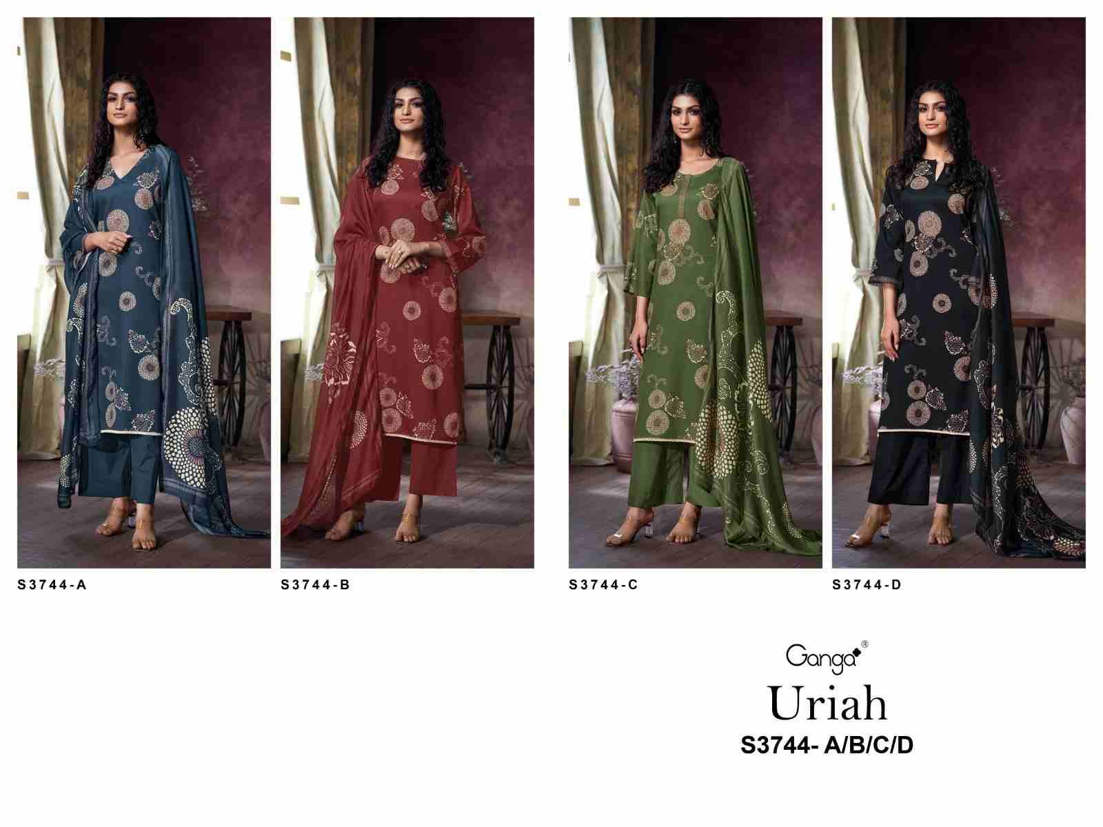 Uriah-3744 By Ganga Fashion 3744-A To 3744-D Series Beautiful Festive Suits Colorful Stylish Fancy Casual Wear & Ethnic Wear Pure Cotton Satin Dresses At Wholesale Price