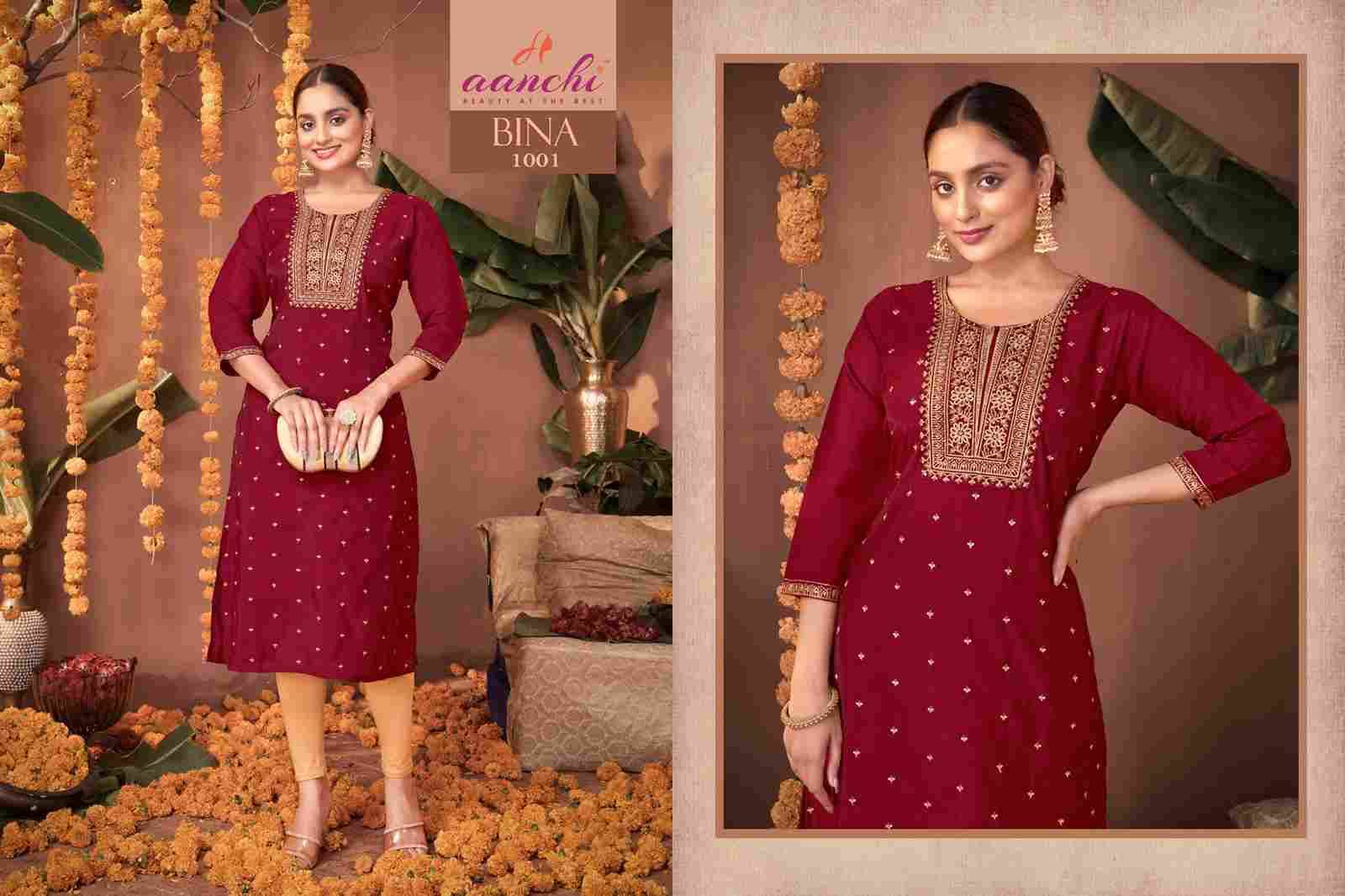Bina By Aanchi 1001 To 1005 Series Designer Stylish Fancy Colorful Beautiful Party Wear & Ethnic Wear Collection Roman Silk Kurtis At Wholesale Price