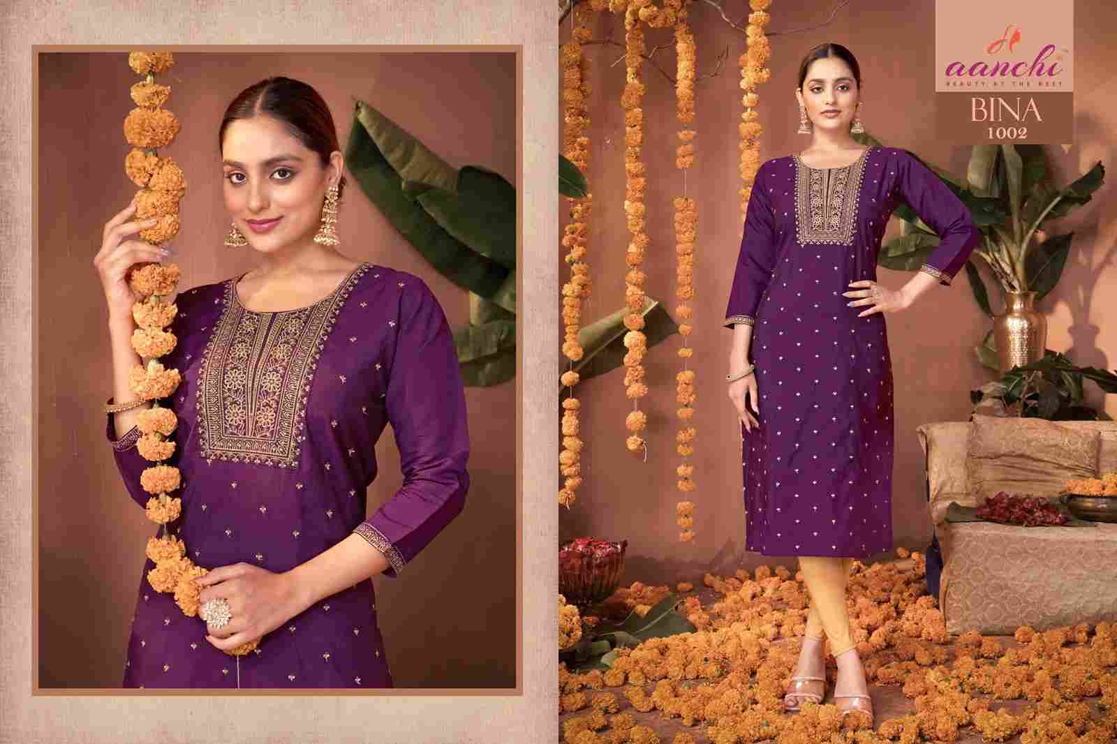 Bina By Aanchi 1001 To 1005 Series Designer Stylish Fancy Colorful Beautiful Party Wear & Ethnic Wear Collection Roman Silk Kurtis At Wholesale Price