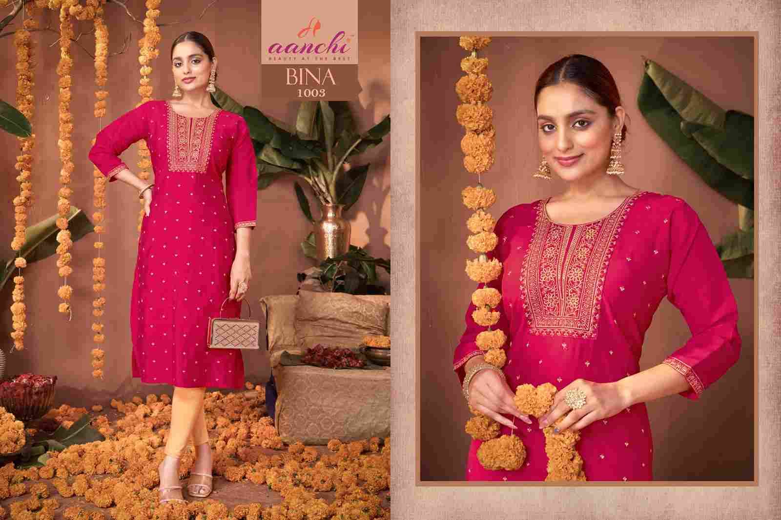 Bina By Aanchi 1001 To 1005 Series Designer Stylish Fancy Colorful Beautiful Party Wear & Ethnic Wear Collection Roman Silk Kurtis At Wholesale Price