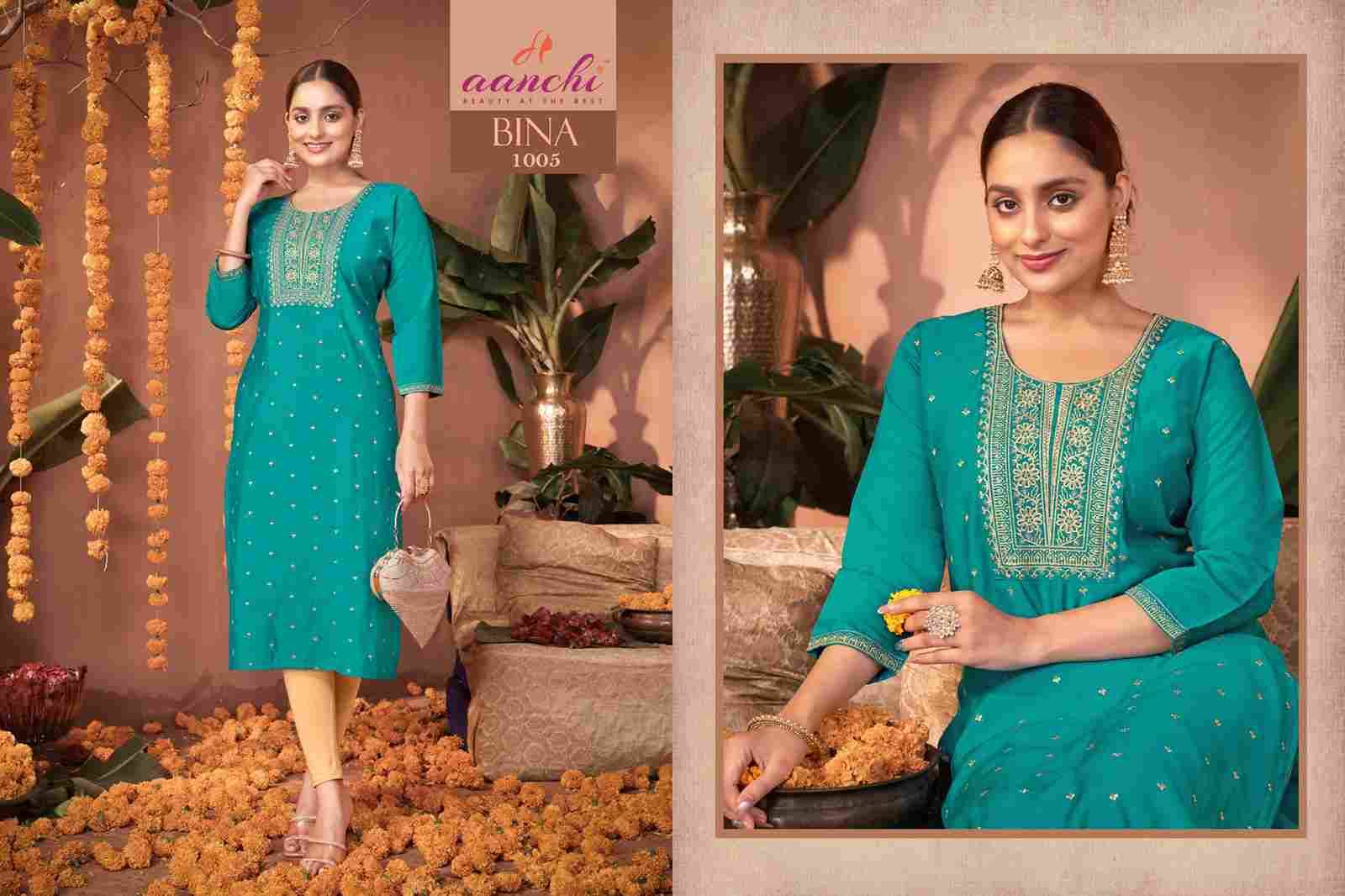 Bina By Aanchi 1001 To 1005 Series Designer Stylish Fancy Colorful Beautiful Party Wear & Ethnic Wear Collection Roman Silk Kurtis At Wholesale Price