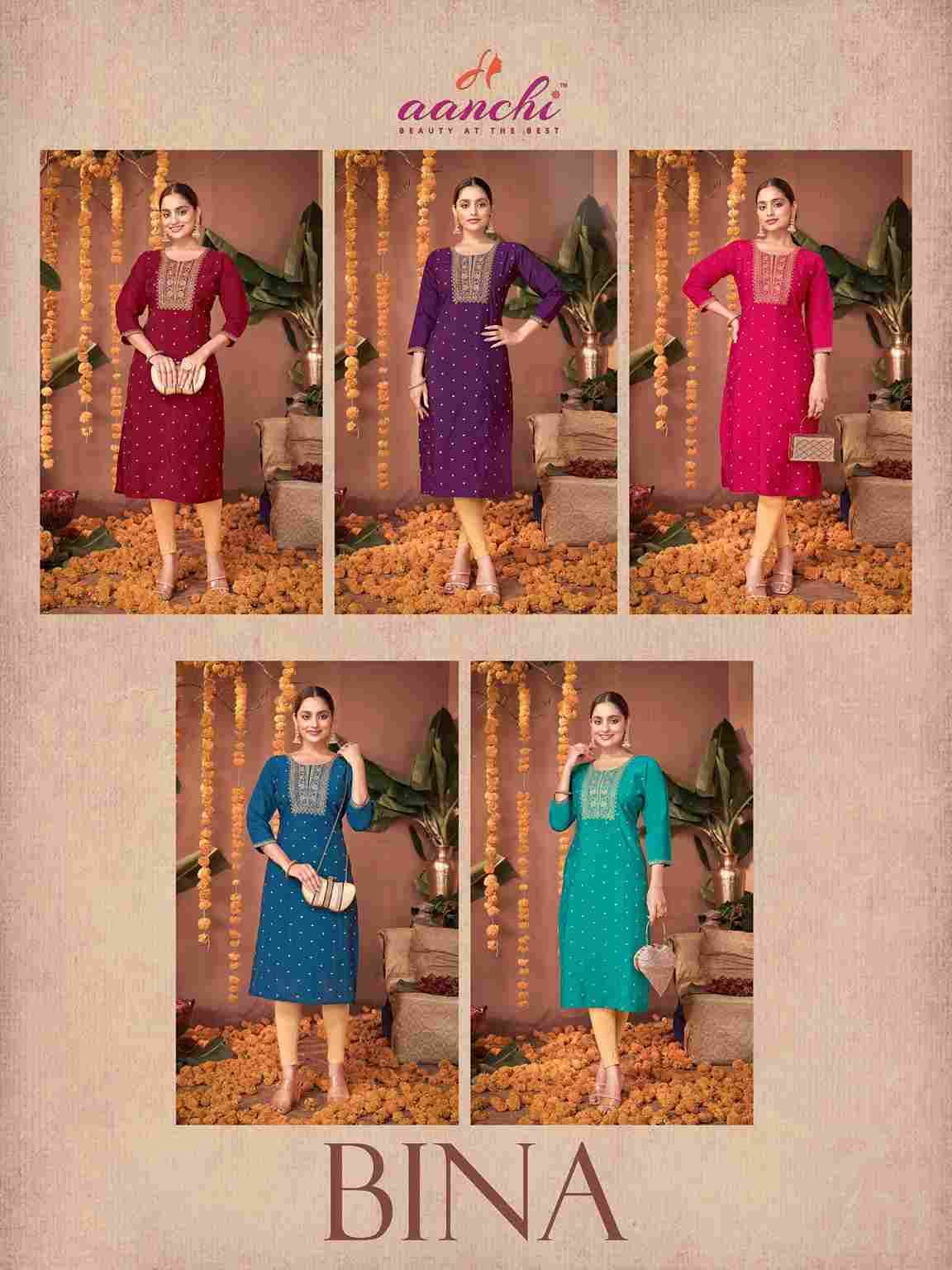 Bina By Aanchi 1001 To 1005 Series Designer Stylish Fancy Colorful Beautiful Party Wear & Ethnic Wear Collection Roman Silk Kurtis At Wholesale Price