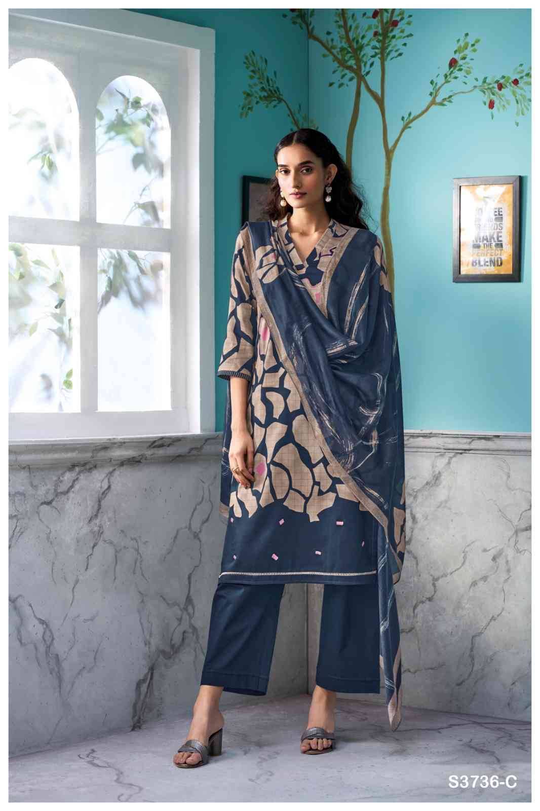 Lilixia-3736 By Ganga Fashion 3736-A To 3736-C Series Beautiful Festive Suits Colorful Stylish Fancy Casual Wear & Ethnic Wear Pure Cotton Satin Dresses At Wholesale Price