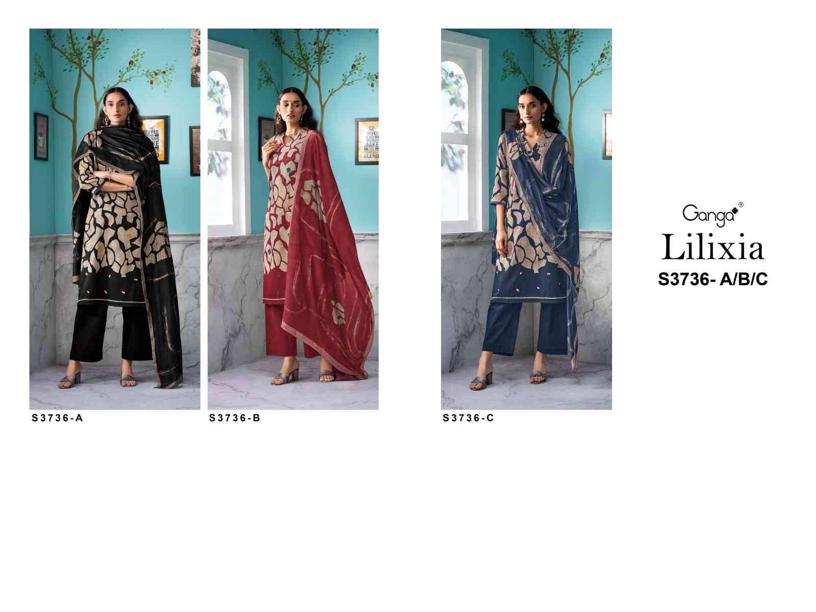 Lilixia-3736 By Ganga Fashion 3736-A To 3736-C Series Beautiful Festive Suits Colorful Stylish Fancy Casual Wear & Ethnic Wear Pure Cotton Satin Dresses At Wholesale Price