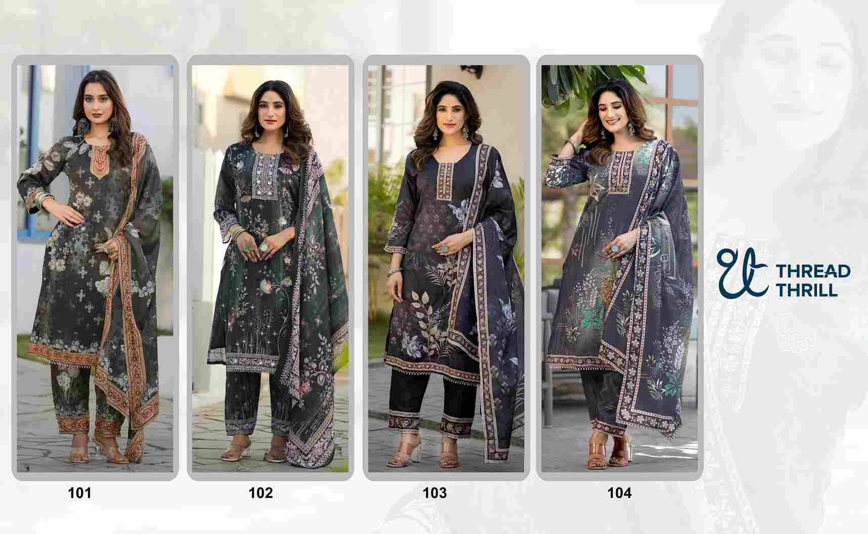 Thread Thrill 101 Series By Thread Thrill 101 To 104 Series Beautiful Festive Suits Colorful Stylish Fancy Casual Wear & Ethnic Wear Chinnon Dresses At Wholesale Price