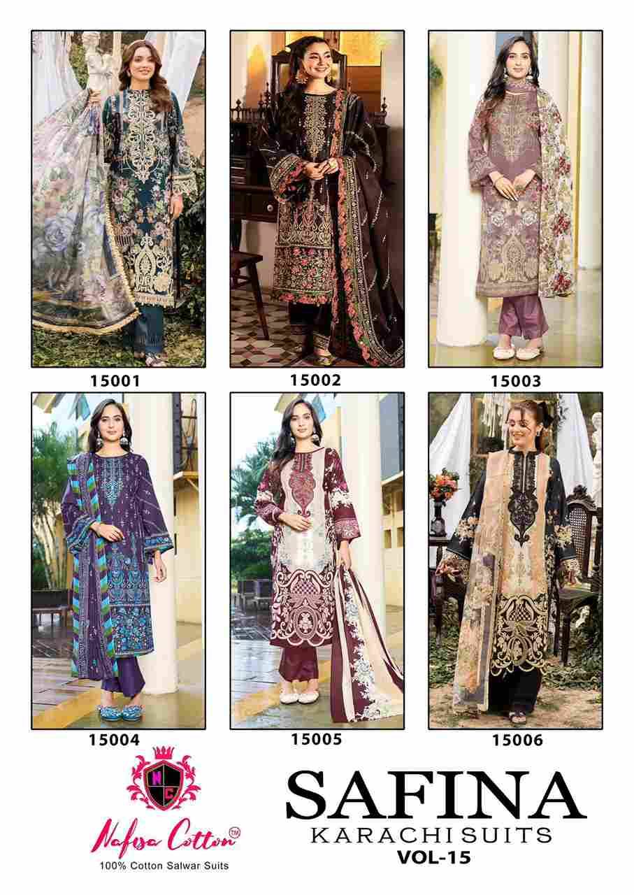 Safina Vol-15 By Nafisa Cotton 15001 To 15006 Series Beautiful Festive Suits Colorful Stylish Fancy Casual Wear & Ethnic Wear Pure Cotton Embroidered Dresses At Wholesale Price