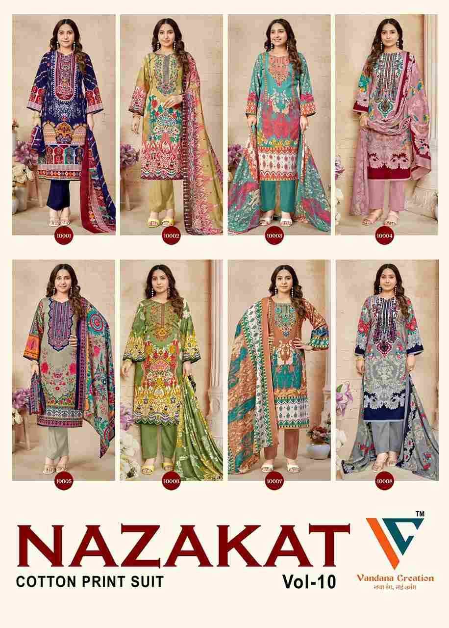 Nazakat Vol-10 By Vandana Creation 10001 To 10008 Series Beautiful Festive Suits Stylish Fancy Colorful Casual Wear & Ethnic Wear Soft Cotton Print Dresses At Wholesale Price
