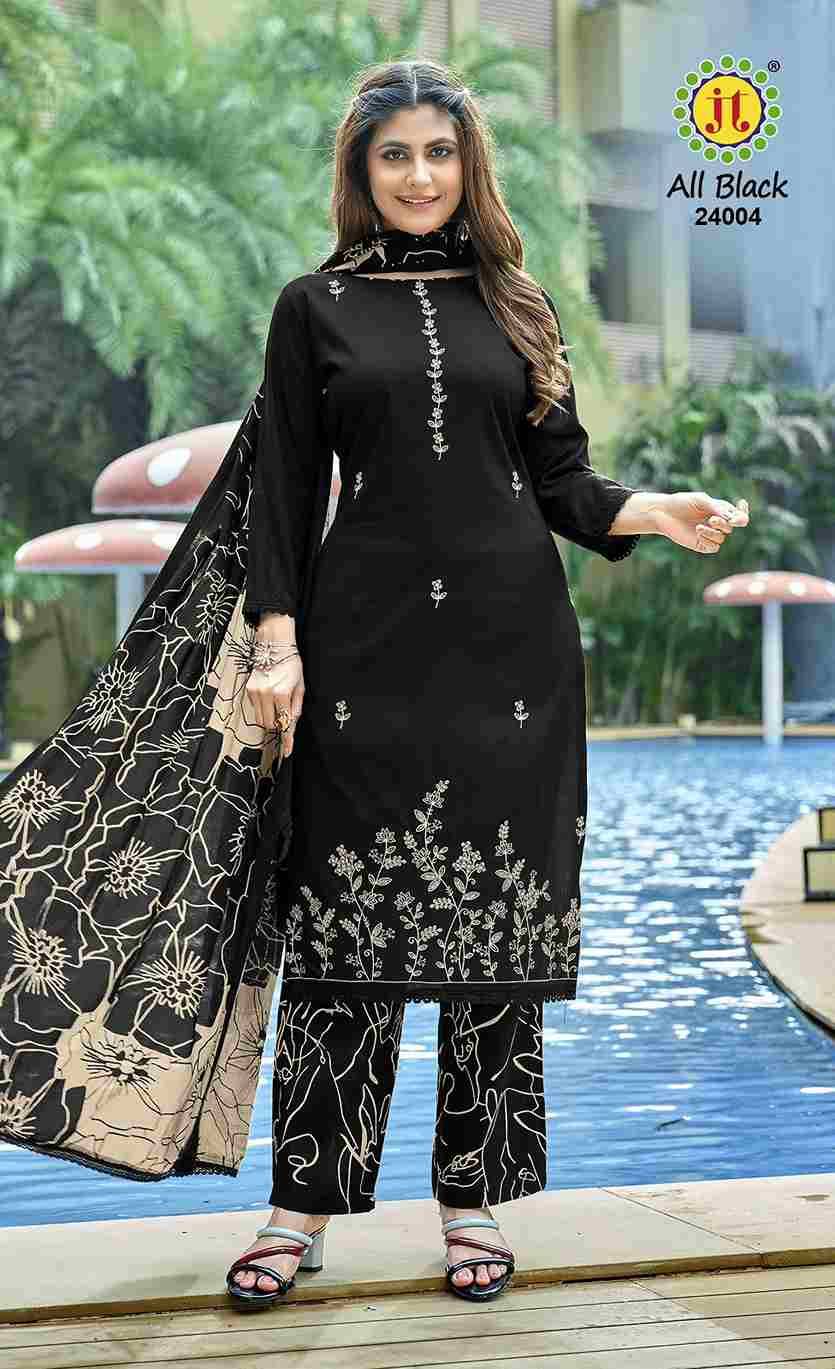 All Black Vol-24 By JT 24001 To 24005 Series Beautiful Festive Suits Colorful Stylish Fancy Casual Wear & Ethnic Wear Rayon Dresses At Wholesale Price