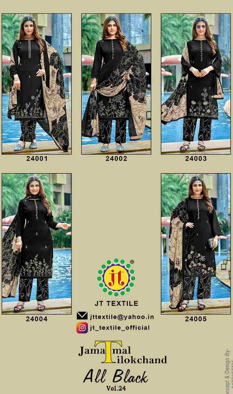 All Black Vol-24 By JT 24001 To 24005 Series Beautiful Festive Suits Colorful Stylish Fancy Casual Wear & Ethnic Wear Rayon Dresses At Wholesale Price