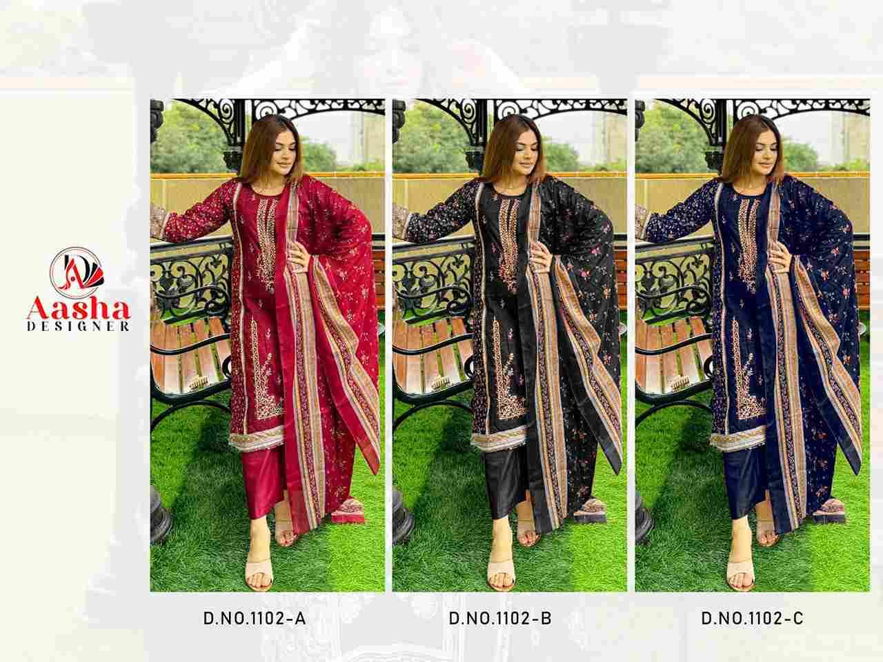 Riwayat Premium By Aasha Designer 1102-A To 1102-C Series Beautiful Pakistani Suits Stylish Fancy Colorful Party Wear & Occasional Wear Pure Cotton Print Dresses At Wholesale Price