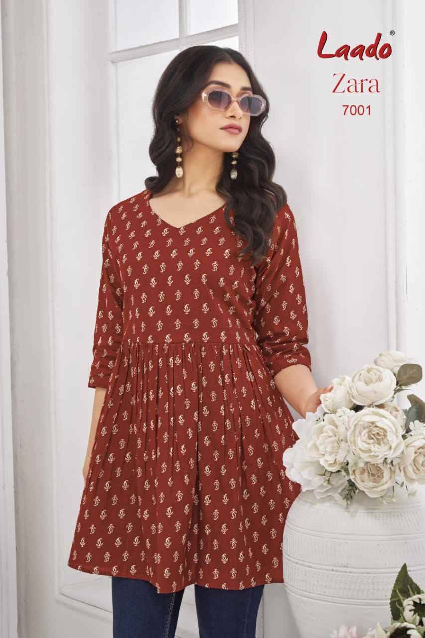 Zara Vol-7 By Laado 7001 To 7012 Series Designer Stylish Fancy Colorful Beautiful Party Wear & Ethnic Wear Collection Cotton Printed Tops At Wholesale Price