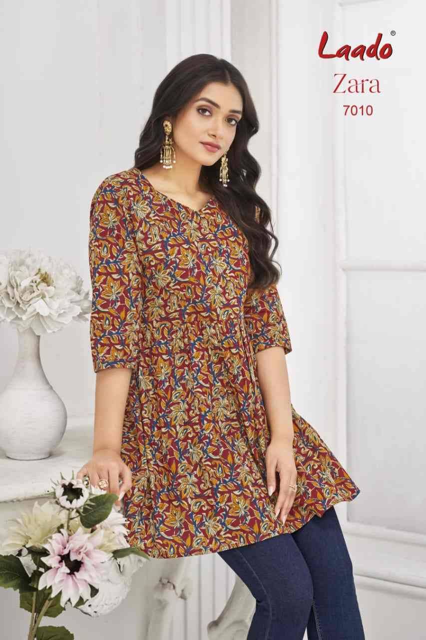 Zara Vol-7 By Laado 7001 To 7012 Series Designer Stylish Fancy Colorful Beautiful Party Wear & Ethnic Wear Collection Cotton Printed Tops At Wholesale Price