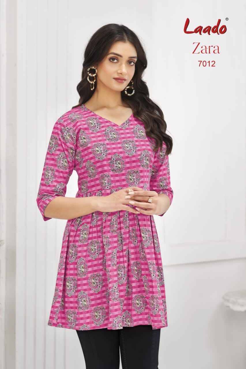 Zara Vol-7 By Laado 7001 To 7012 Series Designer Stylish Fancy Colorful Beautiful Party Wear & Ethnic Wear Collection Cotton Printed Tops At Wholesale Price