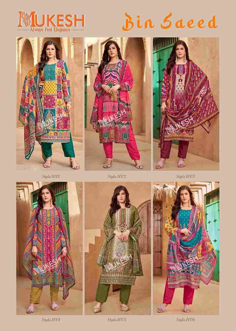 Bin Saeed By Mukesh 1001 To 1006 Series Beautiful Festive Suits Colorful Stylish Fancy Casual Wear & Ethnic Wear Pure Muslin Dresses At Wholesale Price
