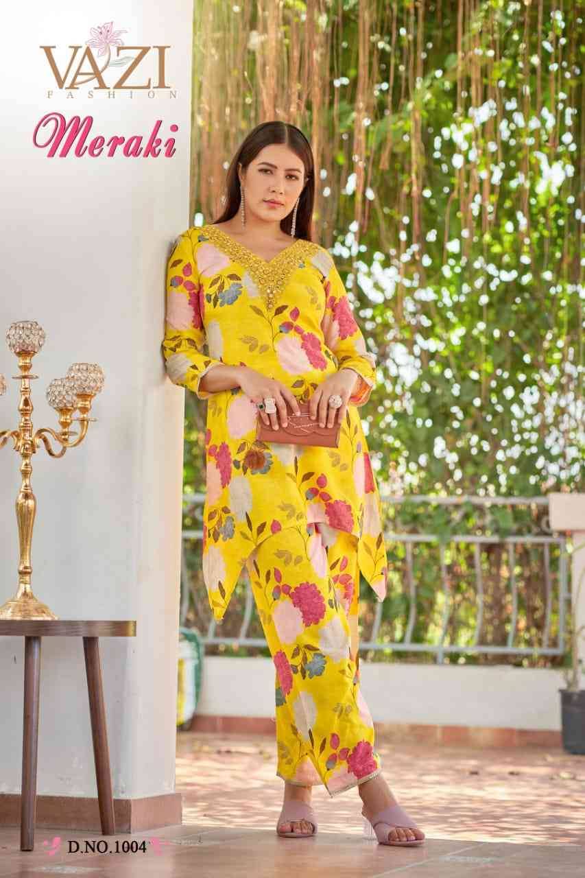 Meraki By Vazi 1001 To 1006 Series Designer Stylish Fancy Colorful Beautiful Party Wear & Ethnic Wear Collection Viscose Muslin Co-Ords At Wholesale Price