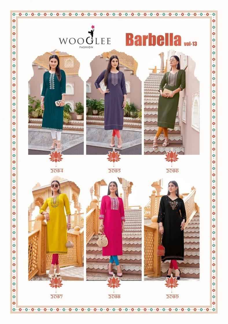 Barbella Vol-13 By Wooglee 2084 To 2089 Series Designer Stylish Fancy Colorful Beautiful Party Wear & Ethnic Wear Collection Rayon Print Kurtis At Wholesale Price