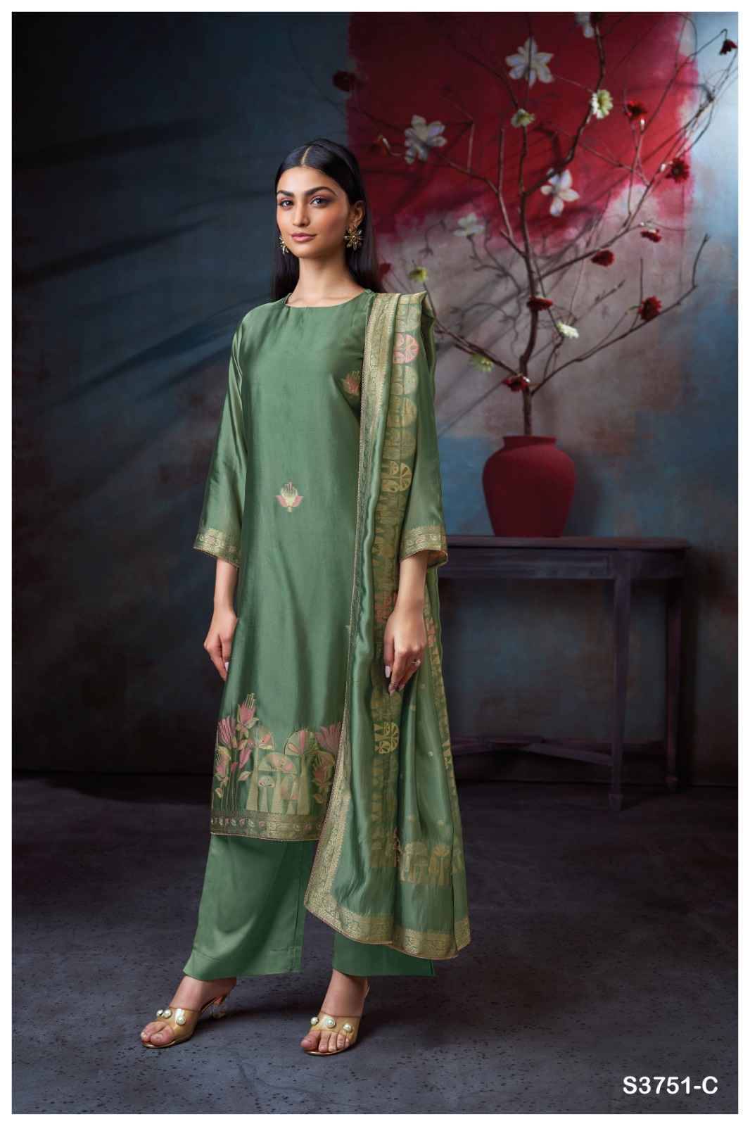 Cassidy-3751 By Ganga Fashion 3751-A To 3751-D Series Beautiful Festive Suits Colorful Stylish Fancy Casual Wear & Ethnic Wear Pure Viscose Silk Jacquard Dresses At Wholesale Price