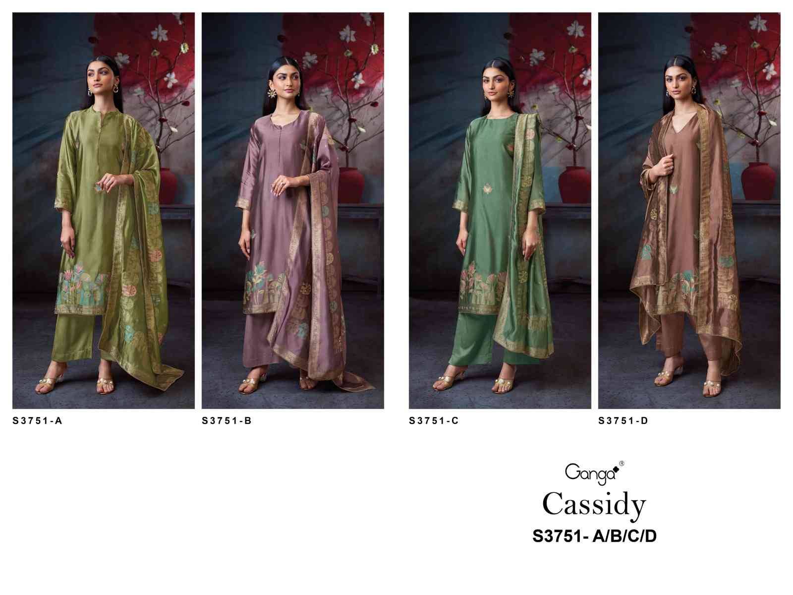 Cassidy-3751 By Ganga Fashion 3751-A To 3751-D Series Beautiful Festive Suits Colorful Stylish Fancy Casual Wear & Ethnic Wear Pure Viscose Silk Jacquard Dresses At Wholesale Price