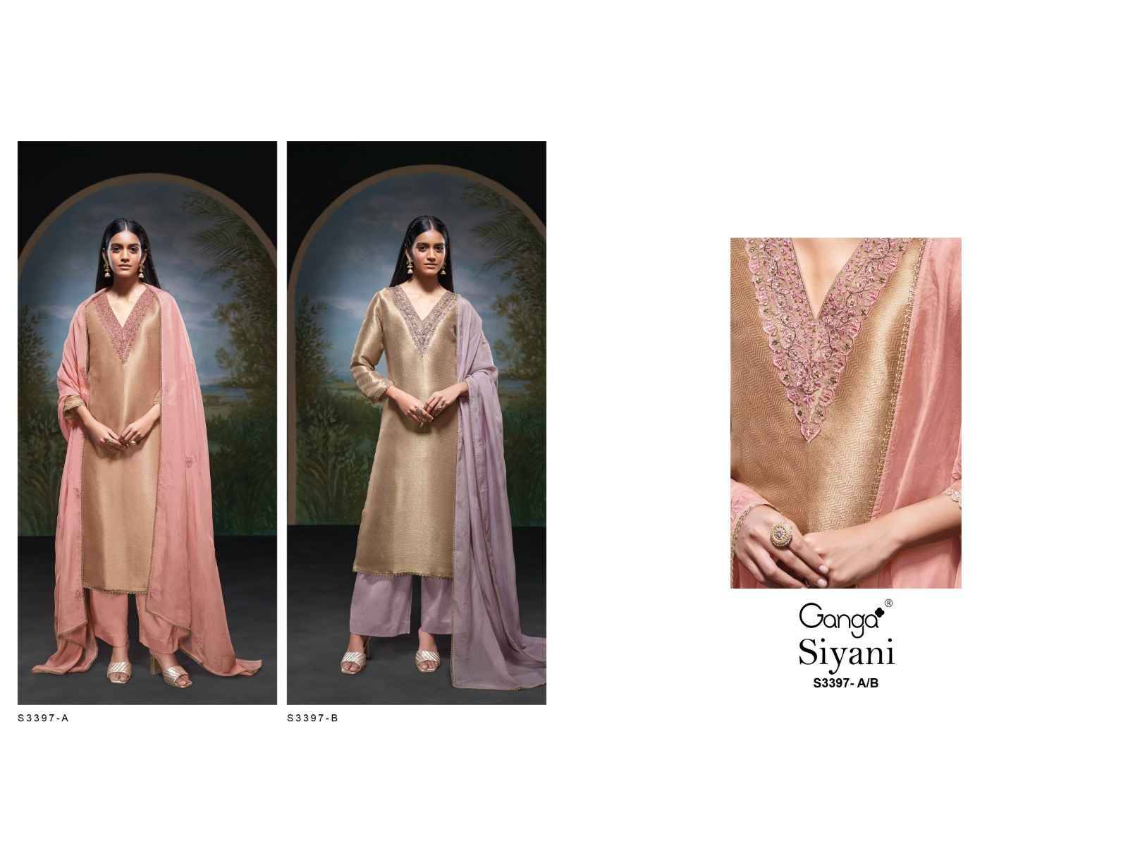 Siyani-3397 By Ganga Fashion 3397-A To 3397-B Series Beautiful Festive Suits Colorful Stylish Fancy Casual Wear & Ethnic Wear Pure Bemberg Silk Jacquard Dresses At Wholesale Price